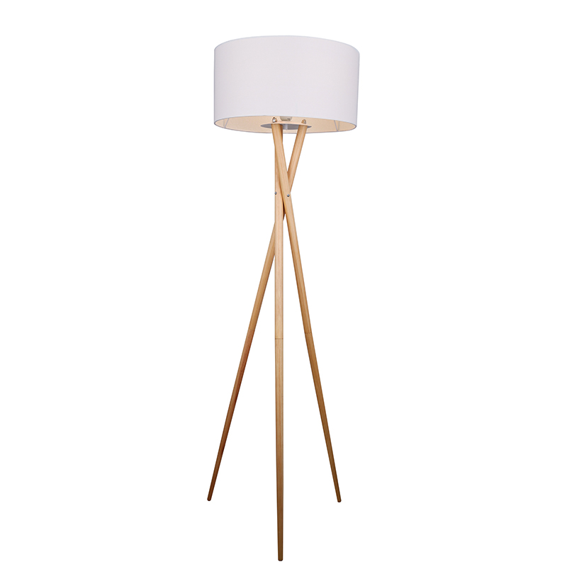 Houten driekbende eenvoudige vloerlamp