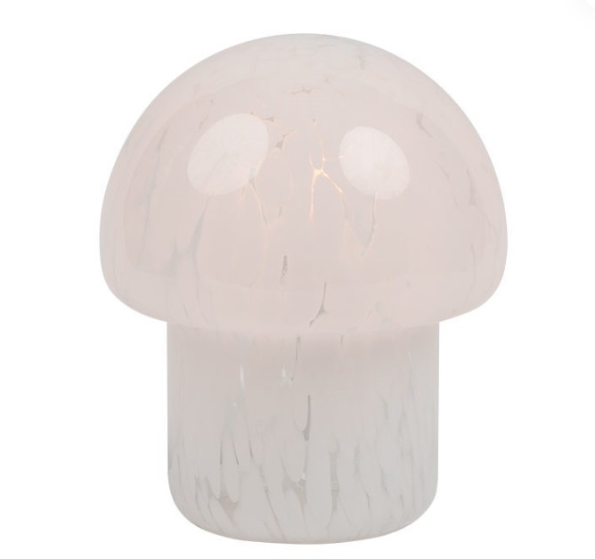 Wat zijn de kenmerken van het licht dat wordt uitgezonden door de spotted glazen champignon tafellamp?